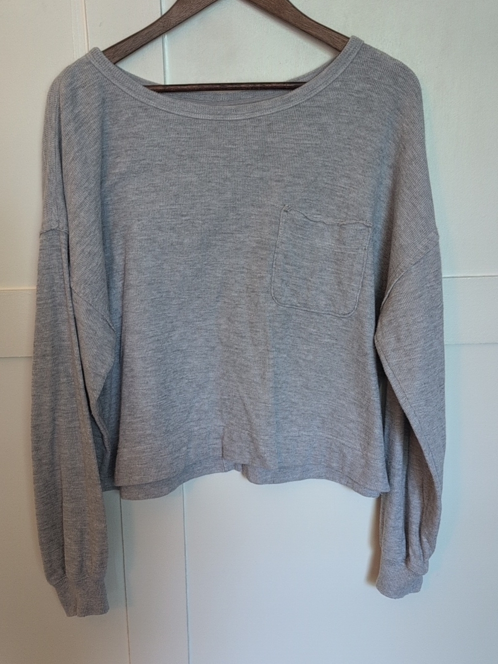 aerie Light Grey Waffle Knit Pocket Pullover